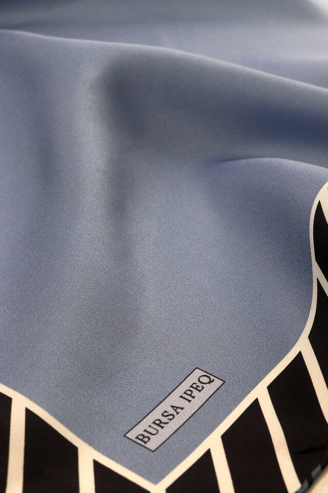 Indigo Stripe Pattern Twill Silk Square Scarf - 3