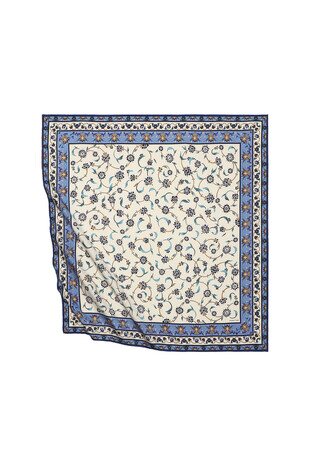Indigo Wildflower Pattern Silky Square Scarf 