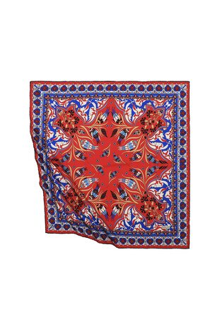 Kırmızı Türk Motifli Çintemani Karanfil Desen İpeksi Eşarp 