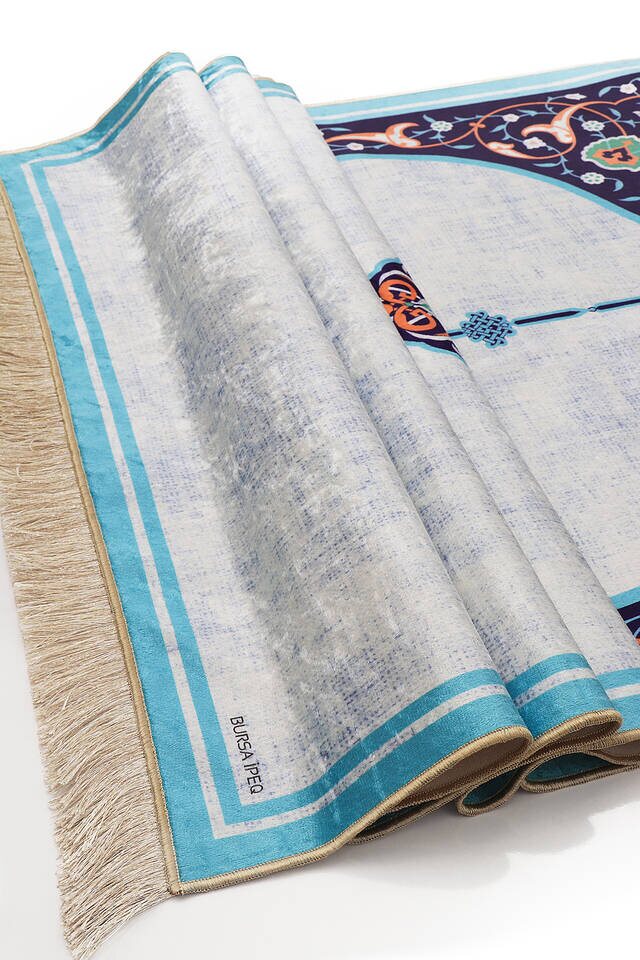 Turkuaz Kadife Halı Seccade - 3