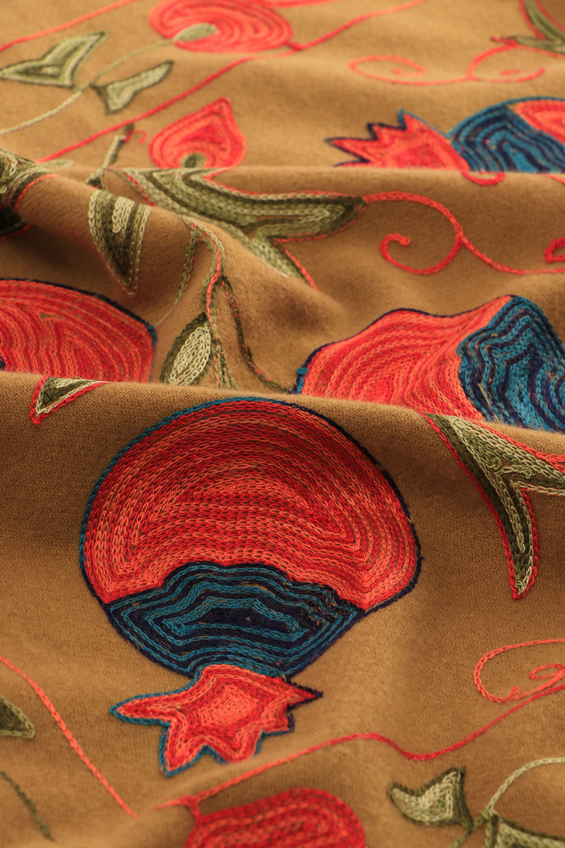 Dark Mustard Embroidered Winter Shawl - 4