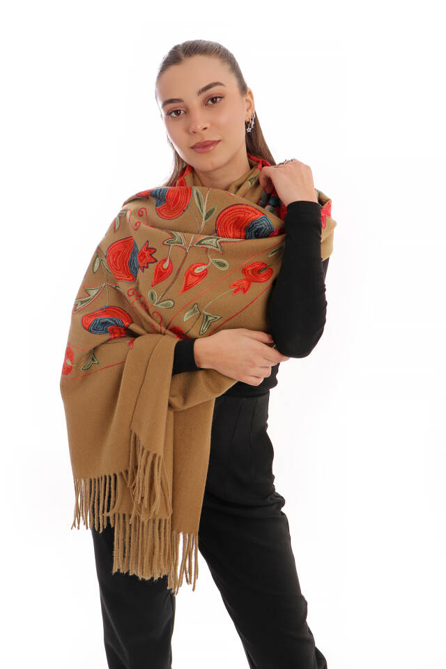 Dark Mustard Embroidered Winter Shawl - 2