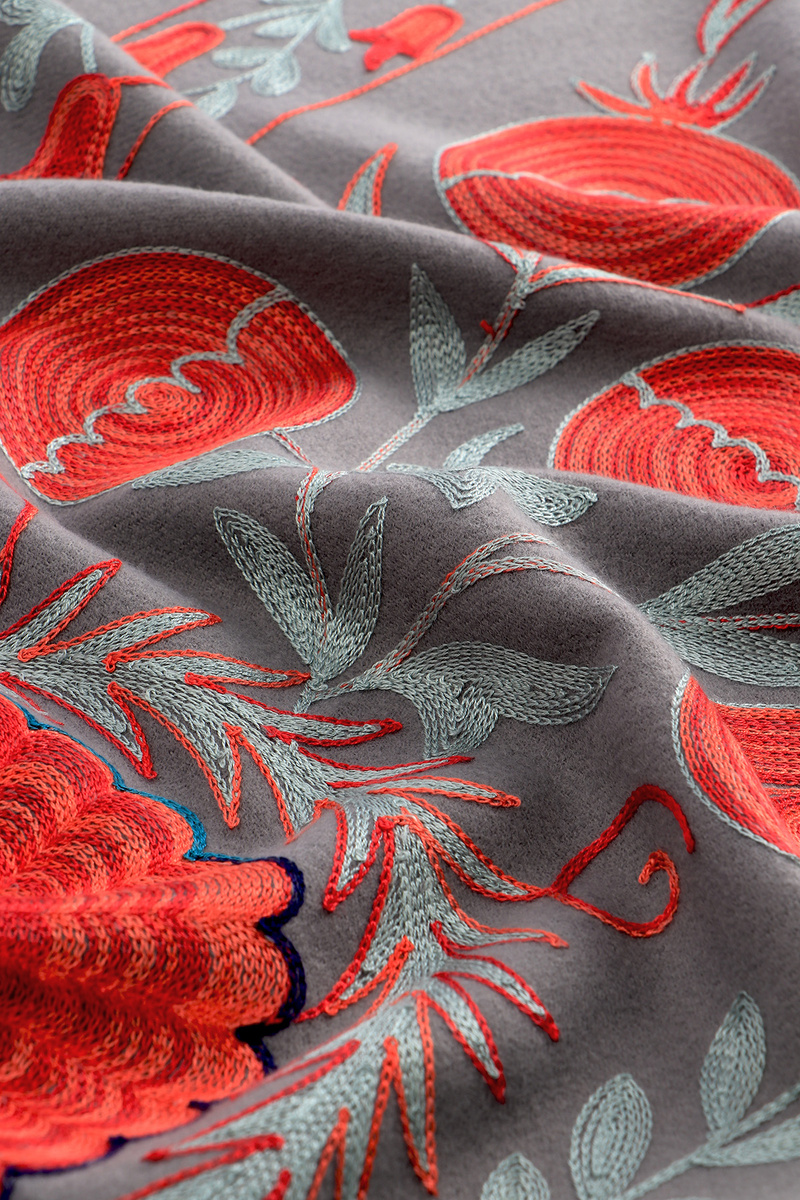 Smoke Embroidered Winter Shawl - 4