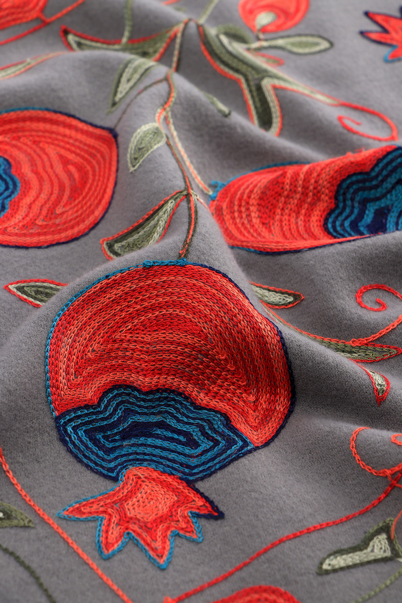 Smoke Embroidered Winter Shawl - 4