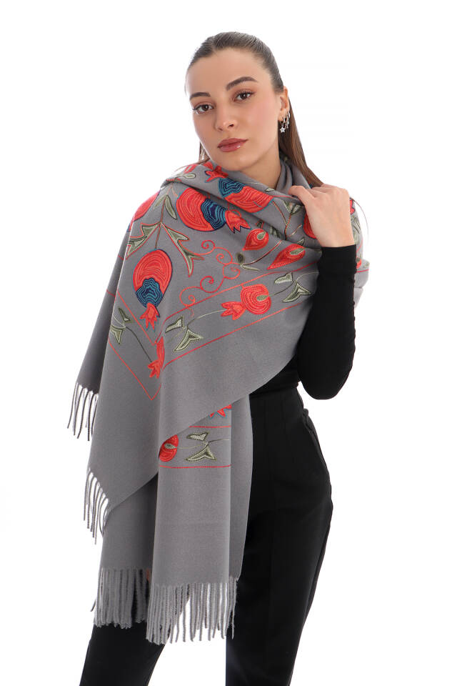 Smoke Embroidered Winter Shawl - 2