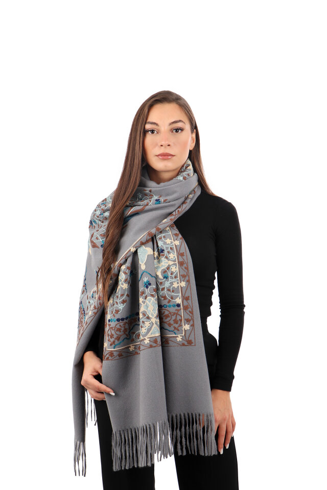 Füme Nakışlı Kışlık Şal - Bursa İpek