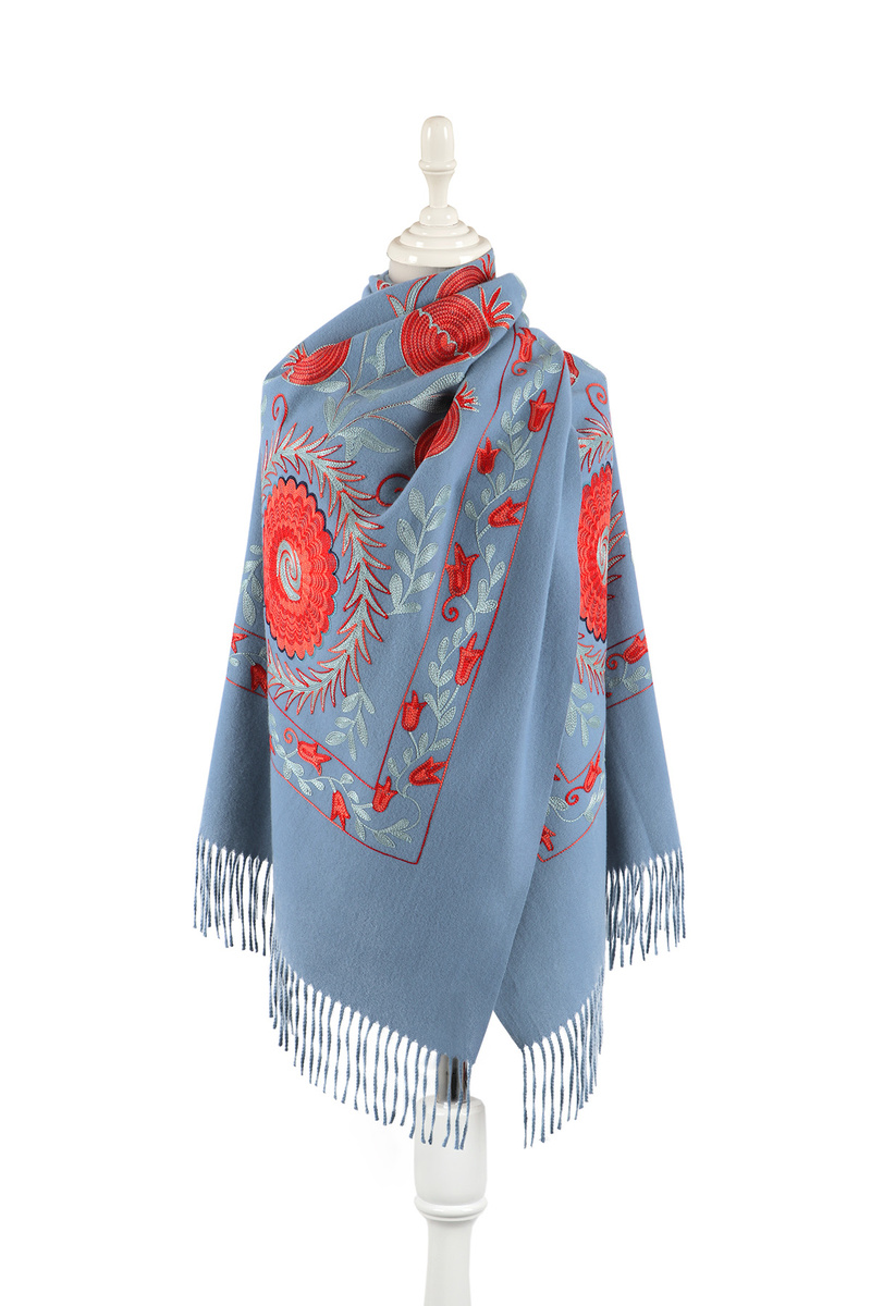 Indigo Embroidered Winter Shawl 
