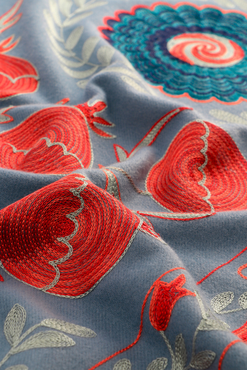 Indigo Embroidered Winter Shawl - 4