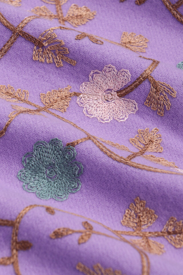 Lilac Embroidered Winter Shawl - 4