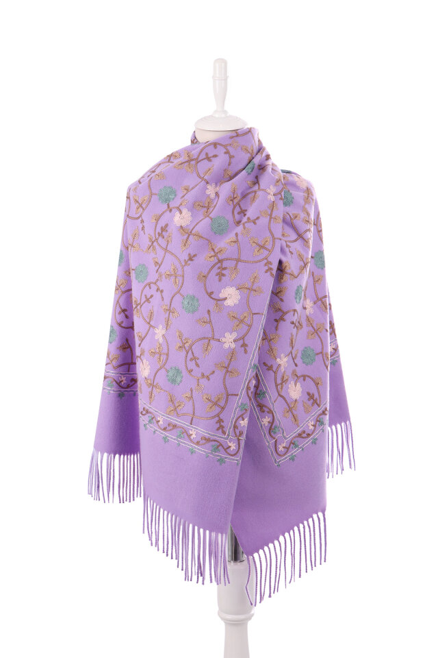 Lilac Embroidered Winter Shawl - 2