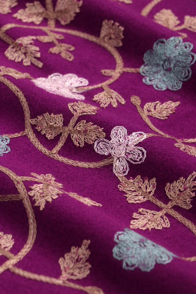 Purple Embroidered Winter Shawl - 4