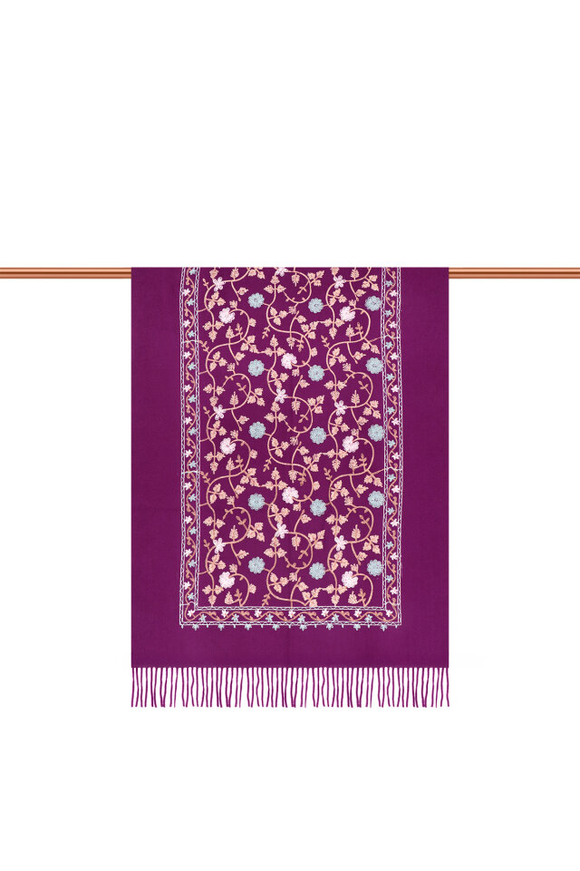 Purple Embroidered Winter Shawl - 3
