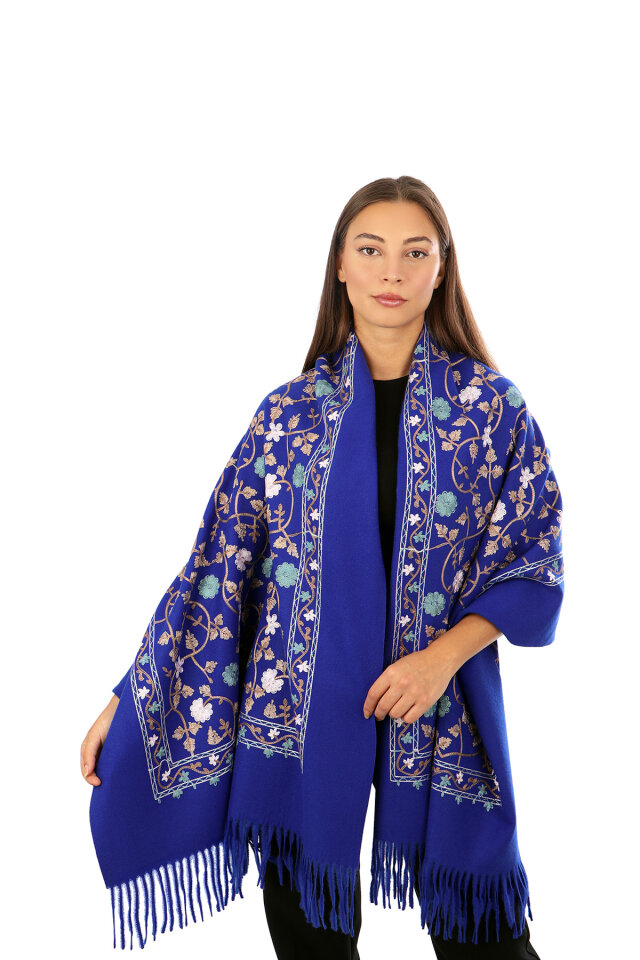 Saks Nakışlı Kışlık Şal 