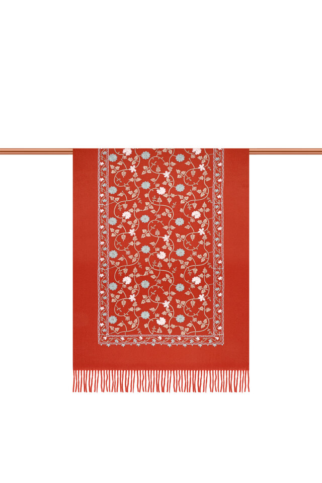 Tarçın Nakışlı Kışlık Şal - 3