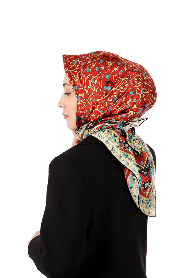 Burgundy Ivy Pattern Sura Silk Scarf - 2