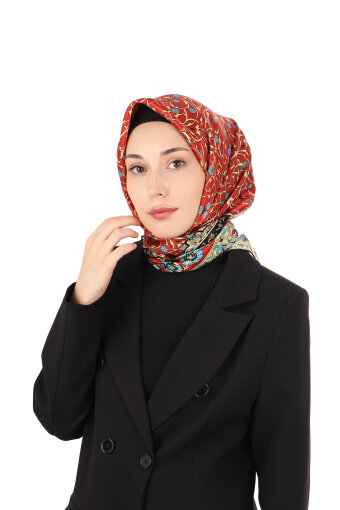 Burgundy Ivy Pattern Sura Silk Scarf 