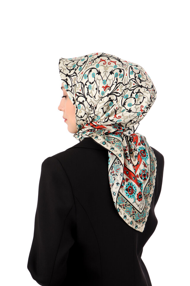 Ecru Ivy Pattern Sura Silk Scarf - 2