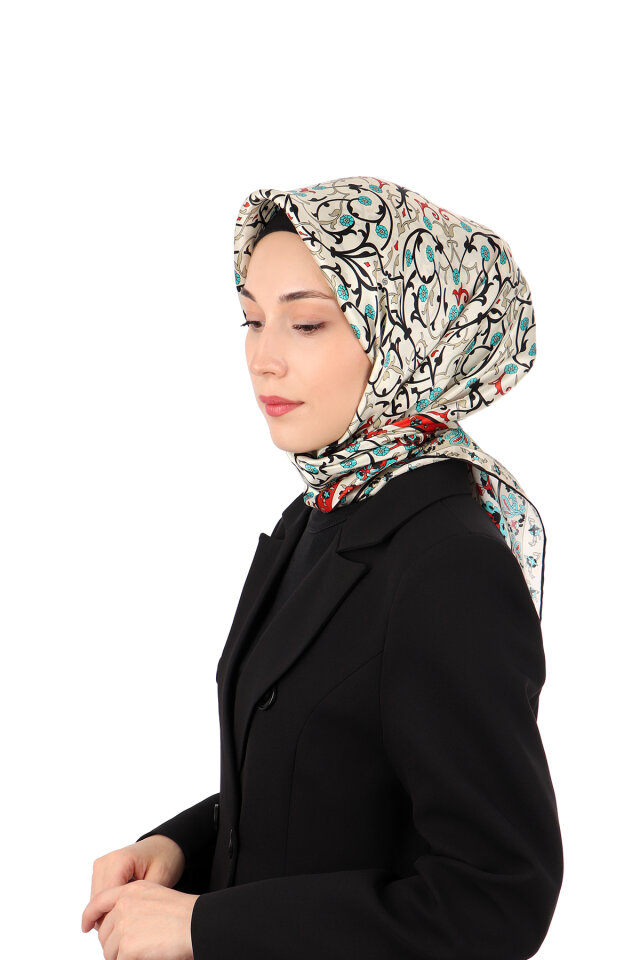 Ecru Ivy Pattern Sura Silk Scarf 