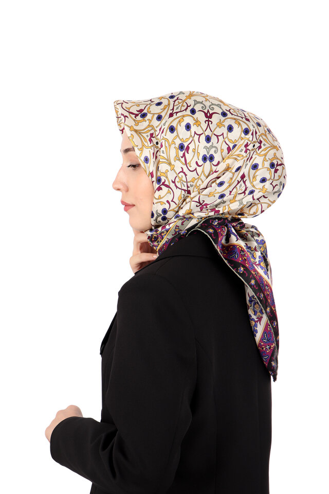 Gray Ivy Pattern Sura Silk Scarf - 2