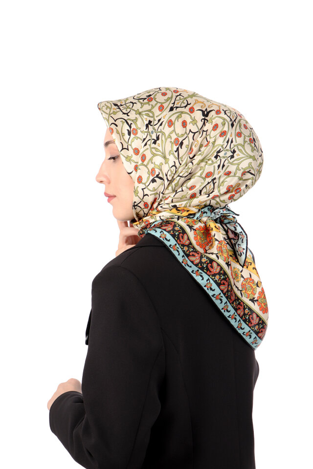 Khaki Ivy Pattern Sura Silk Scarf - 2