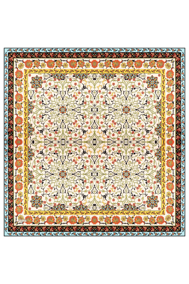 Khaki Ivy Pattern Sura Silk Scarf - 3