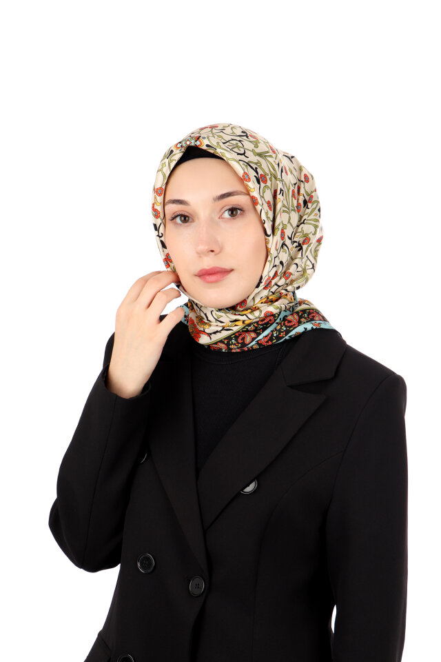 Khaki Ivy Pattern Sura Silk Scarf 