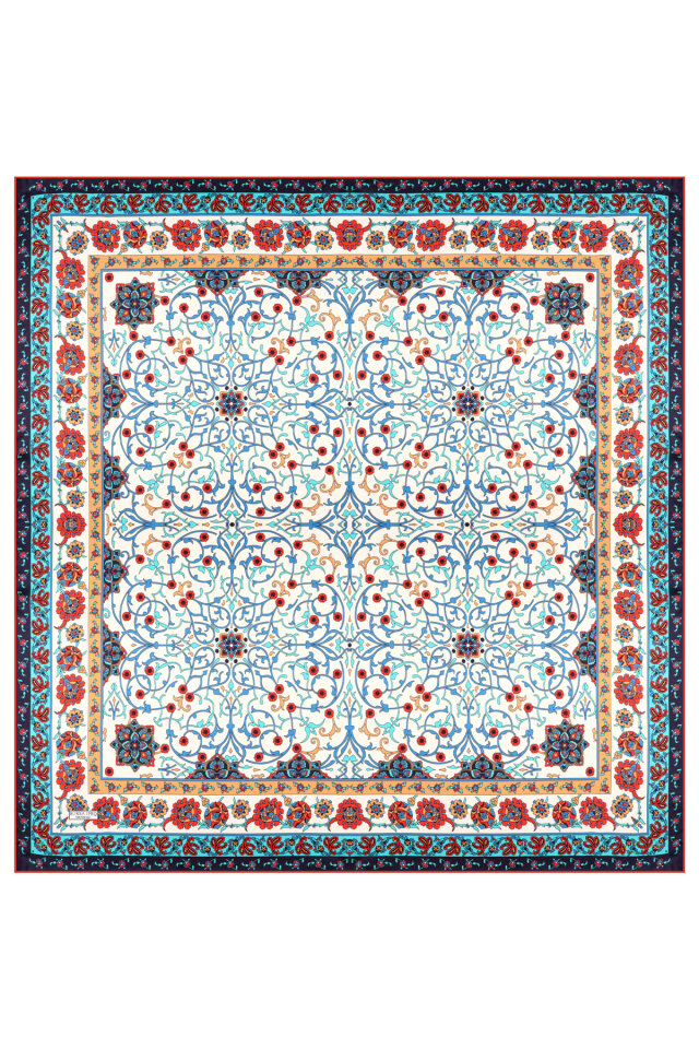 Petrol Blue Ivy Pattern Sura Silk Scarf - 3