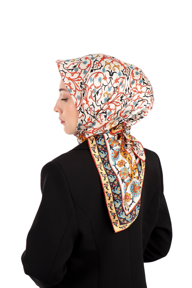 Red Ivy Pattern Sura Silk Scarf - 2