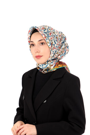 Turquoise Ivy Pattern Sura Silk Scarf 