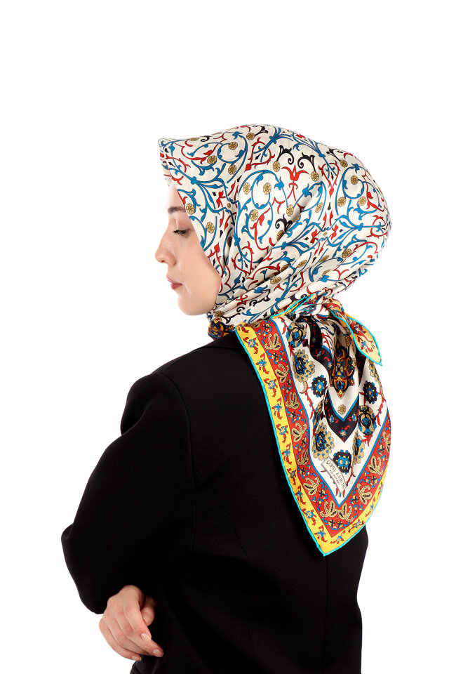 Turquoise Ivy Pattern Sura Silk Scarf - 2