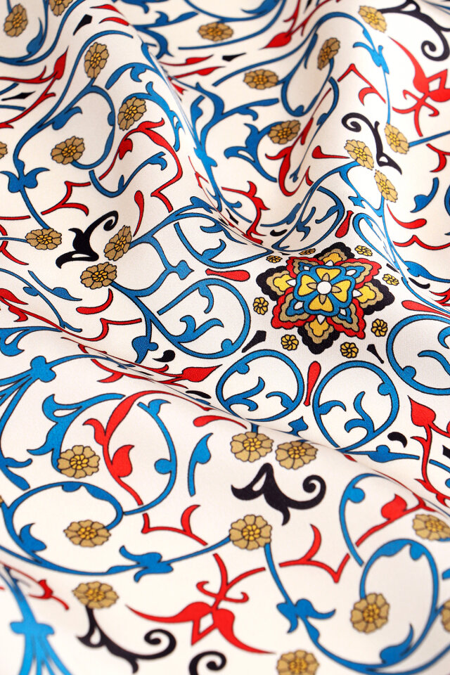 Turquoise Ivy Pattern Sura Silk Scarf - 4