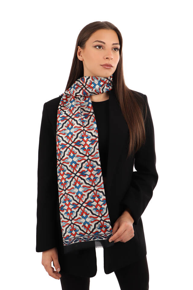 Black Ivy Pattern Voile Silk Scarf 