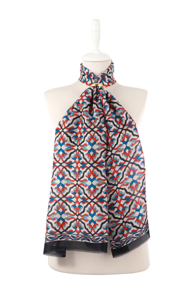 Black Ivy Pattern Voile Silk Scarf - 2