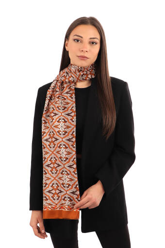 Cinnamon Ivy Pattern Voile Silk Scarf 