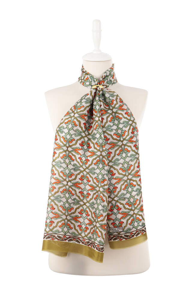 Oil Green Ivy Pattern Voile Silk Scarf - 2