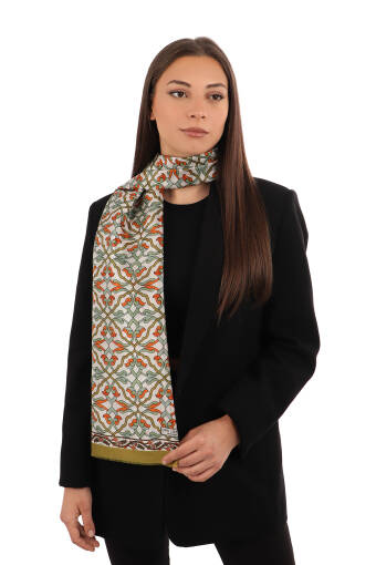 Oil Green Ivy Pattern Voile Silk Scarf 
