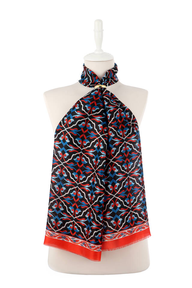 Red Ivy Pattern Voile Silk Scarf - 2