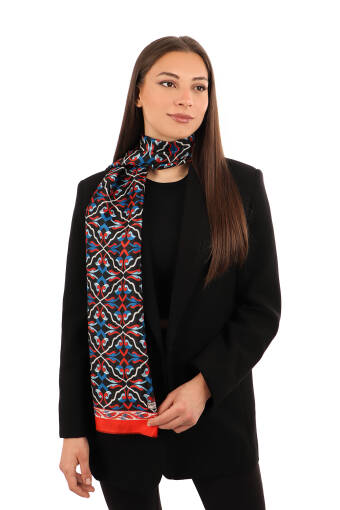 Red Ivy Pattern Voile Silk Scarf 