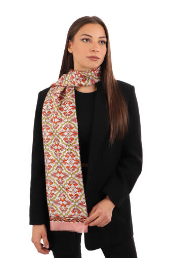 Salmon Ivy Pattern Voile Silk Scarf 