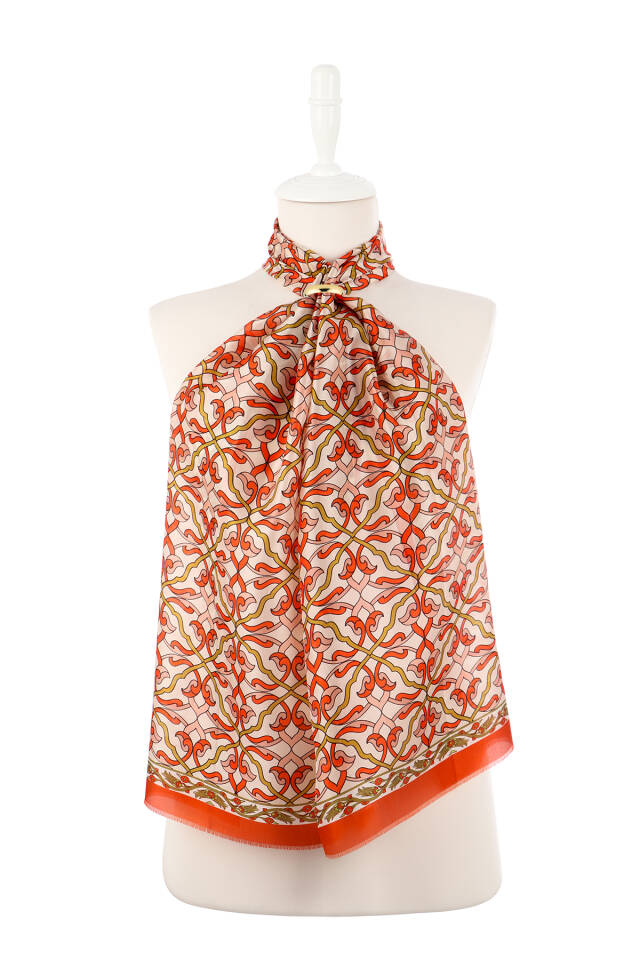 Tile Ivy Pattern Voile Silk Scarf - 2