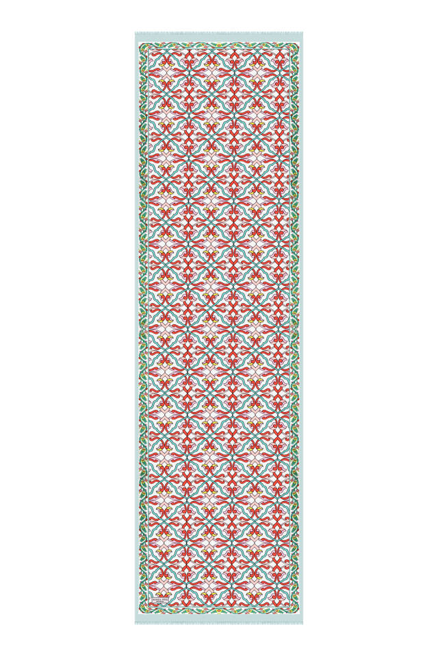 Aqua Green Ivy Pattern Voile Silk Scarf - 4