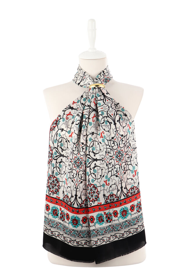 Black Ivy Pattern Narrow Silk Scarf - 2