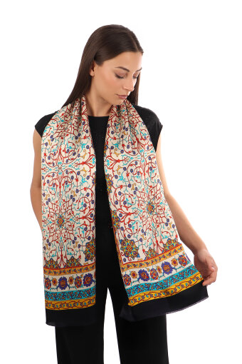 Gold Ivy Pattern Narrow Silk Scarf 