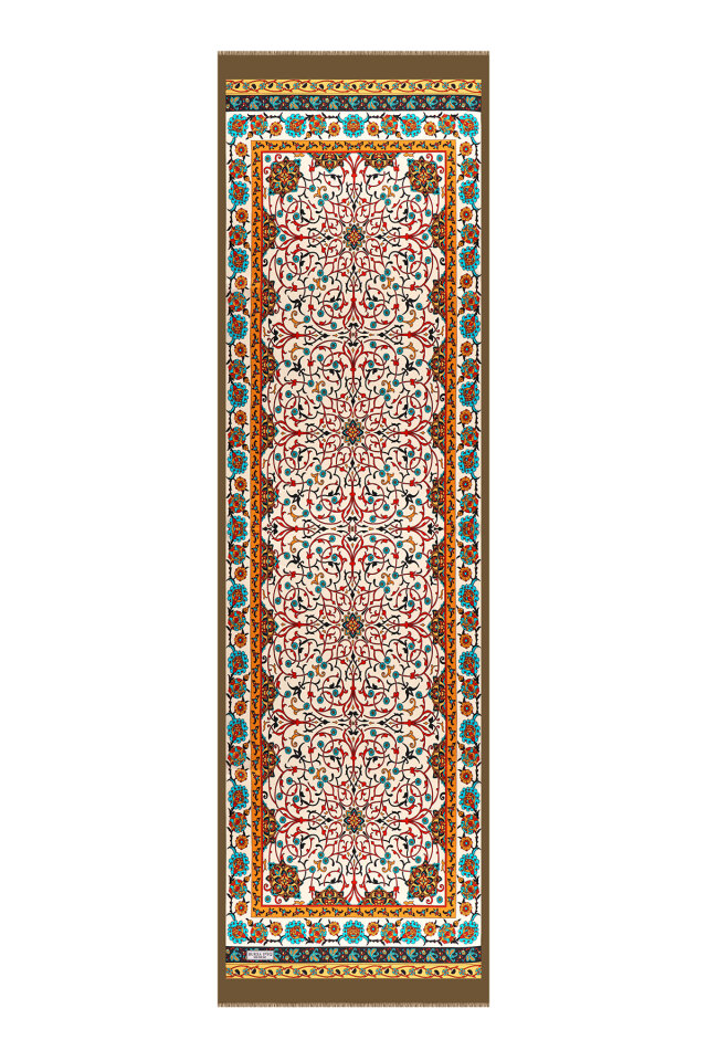 Khaki Ivy Pattern Narrow Silk Scarf - 4