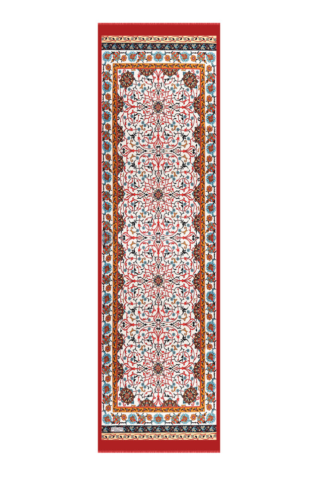 Burgundy Ivy Pattern Narrow Silk Scarf - 4