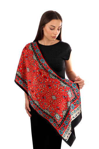 Red Ivy Pattern Narrow Silk Scarf 