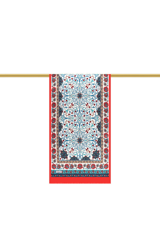 Red Ivy Pattern Narrow Silk Scarf - 3