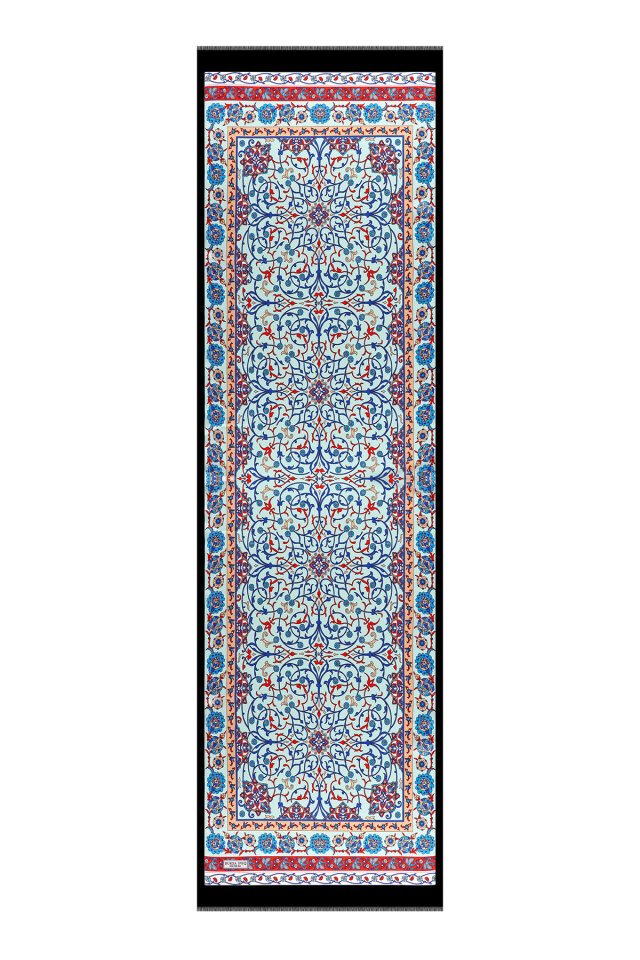 Aqua Green Ivy Pattern Narrow Silk Scarf - 4