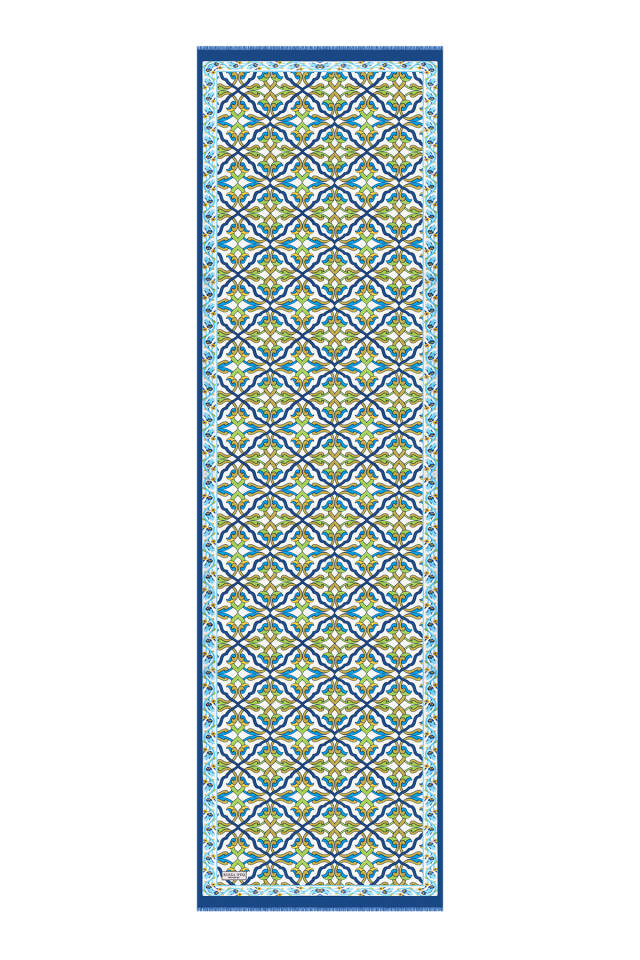 Navy Blue Ivy Pattern Voile Silk Scarf - 4