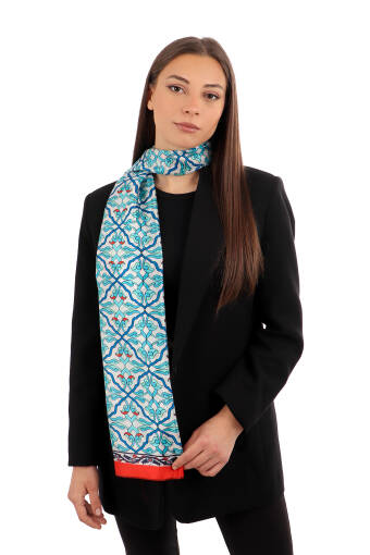 Red Ivy Pattern Voile Silk Scarf 